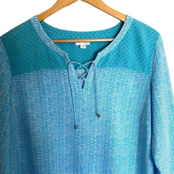J. Jill Blue Boho Pullover Tassel Tie Top Medium - Picture 5 of 6